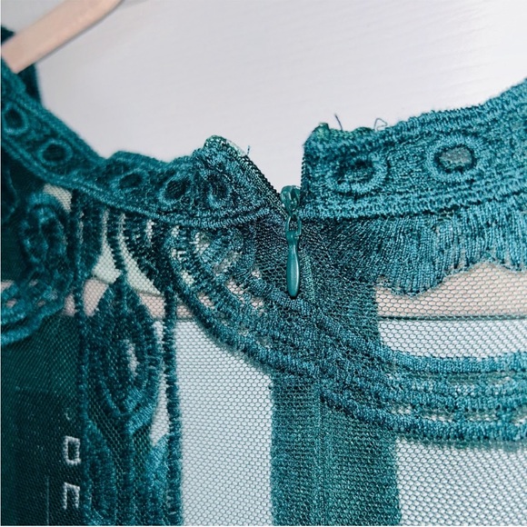 NWT Bella Boutique Emerald Green Lace Mini Dress Tunic V Neck XL Plus - Picture 9 of 10